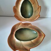 Pair of biomorphic bowls Salins France moss green, 1950s