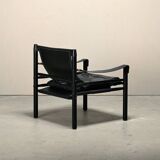 Arne Norell Sirocco Safari Lounge Chair in Black Leather and Stained Ash