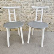 Pair of wooden and Skaï chairs from the 80s, Italy