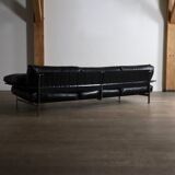 Canapé trois places Diesis en cuir noir, conçu par Antonio Citterio pour B&B Italia, années 1970