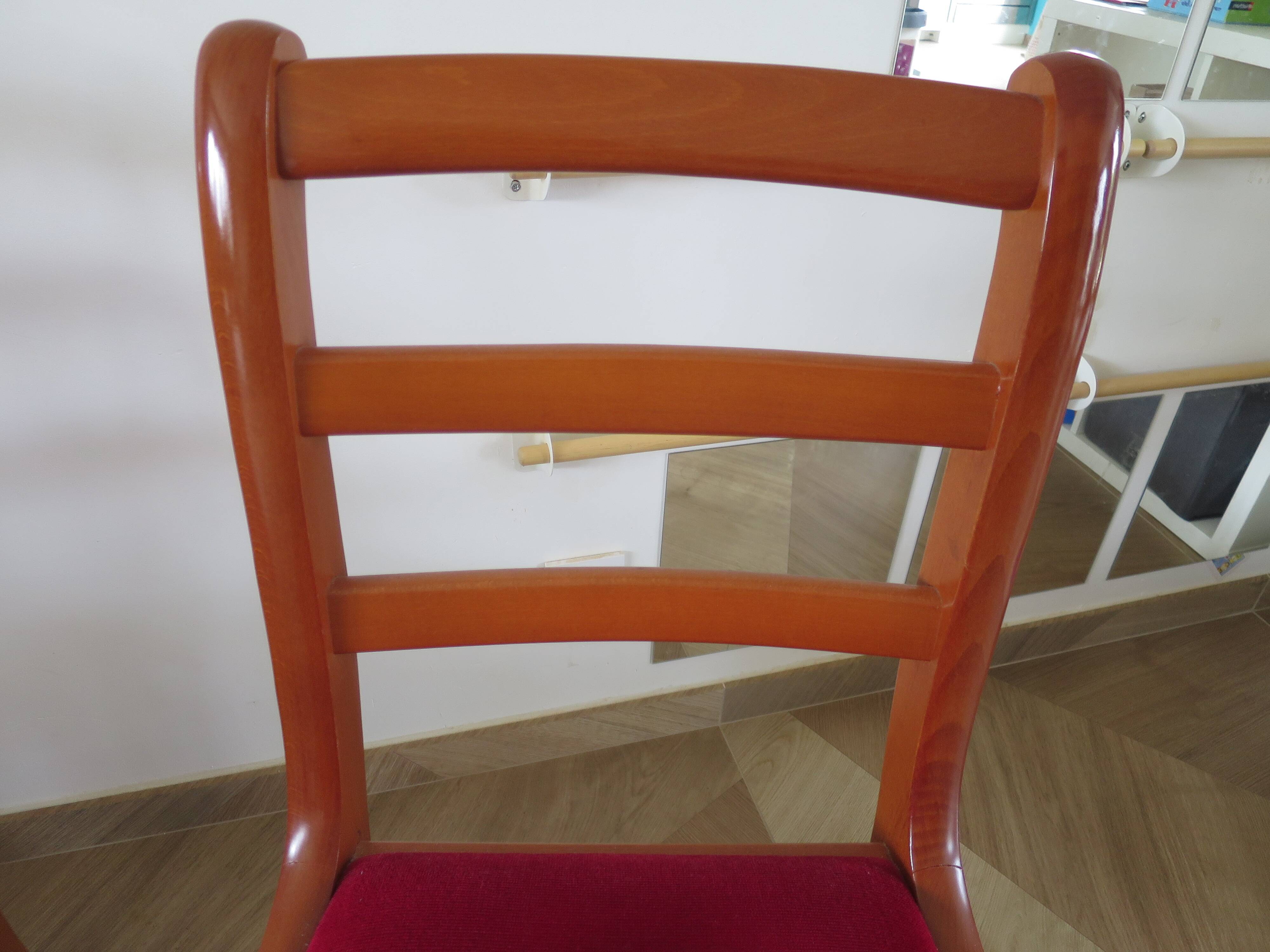 Solid cherry wood chairs and red velvet seat - Set of 4 - Louis Philippe style
