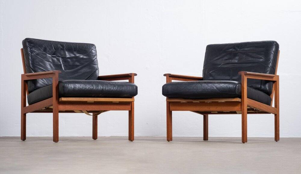 Vintage Danish Lounge Chairs in Teak by Illum Wikkelsø, 1950s, Set of 2