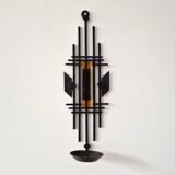 Sculptural Iron and orange glass wall candle holder for Dantoft, Denmark 1960's/1970's