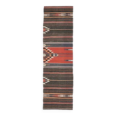 Tapis de couloir vintage turc Oushak fait main en laine et coton marron