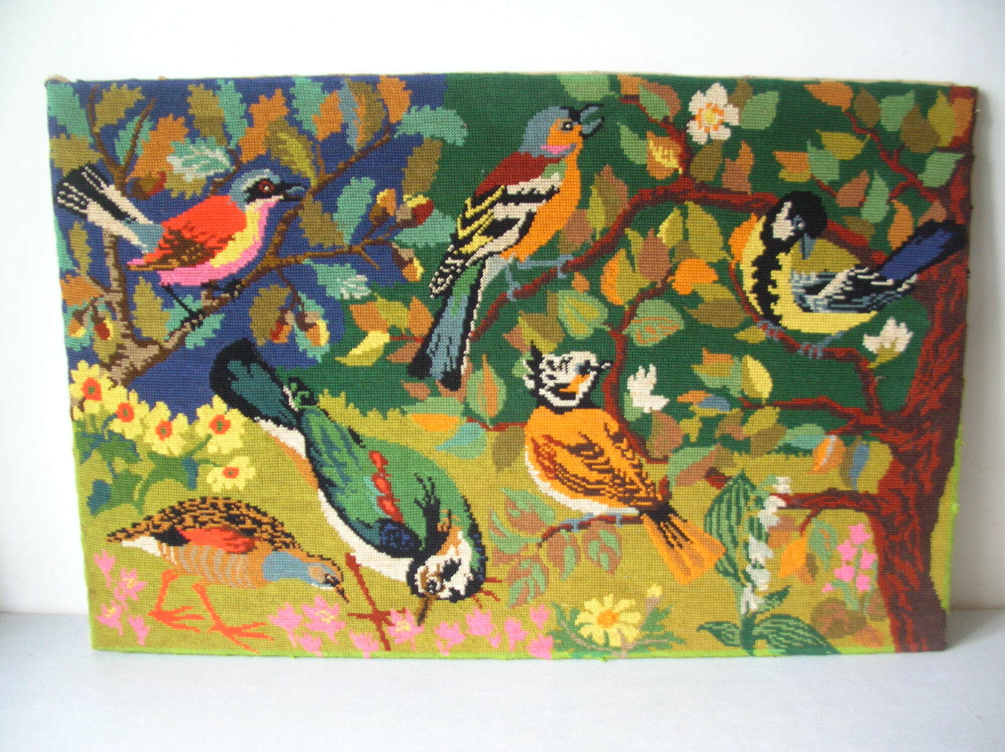 Rapestry 1970s garden birds and forest beautiful color 70's
