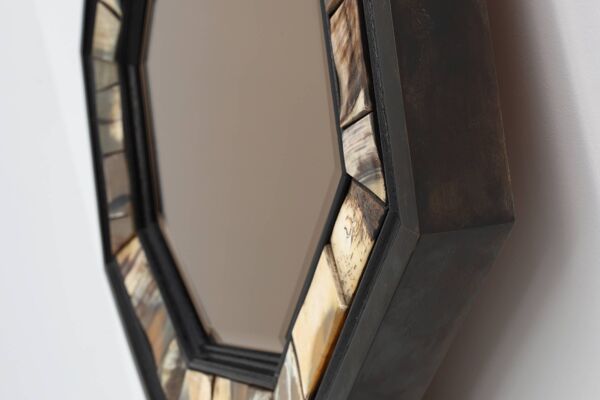 Miroir octogonal en laiton et corne avec corne par Anthony Redmile, Royaume-Uni vers 1980