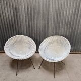 Paire de chaises pod - Fauteuil en osier rotin année 60's