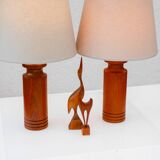 Large Mid-Century Modern Danish Teak Table Lamps, Set of 2