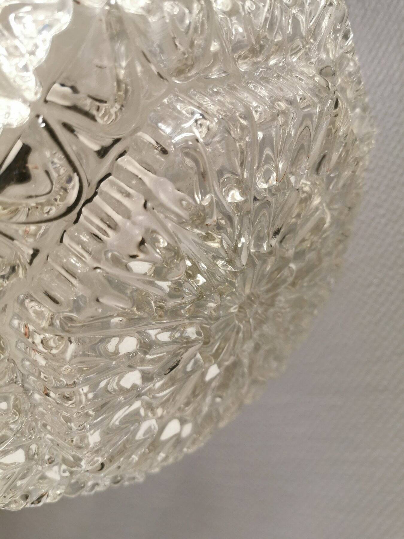 Beautiful hanging lamp in aluminium and hard-pressed crystal glass, probably Swedish