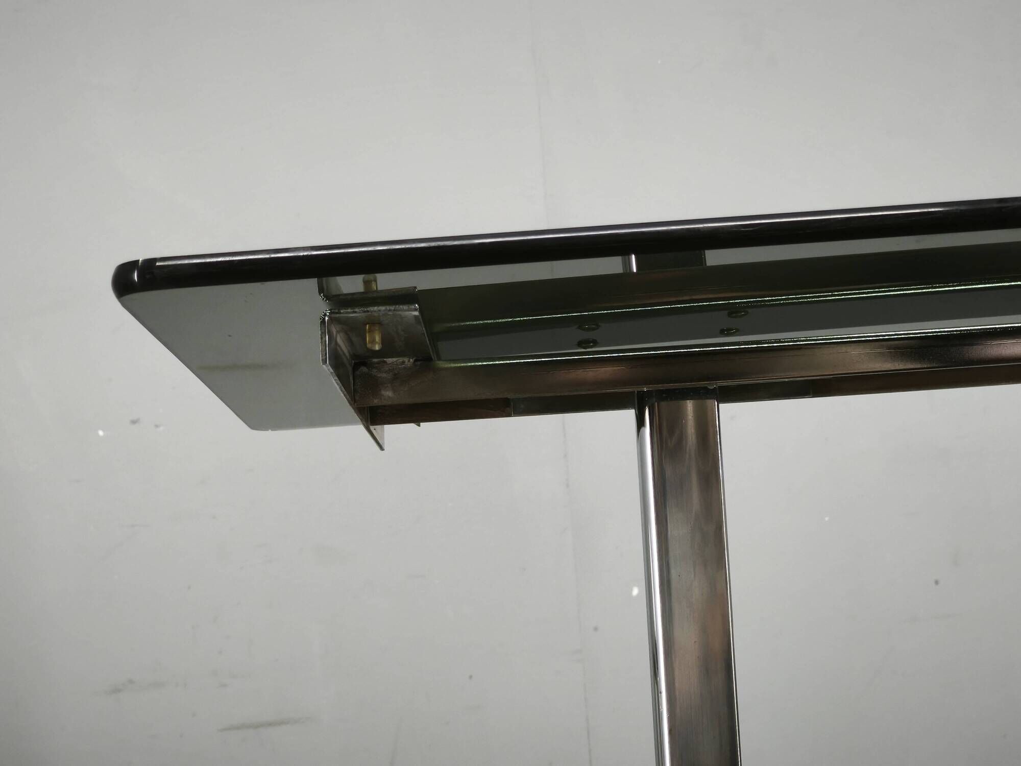 1970s Italian Space Age Chrome and Smoked Glass Rolling Side Table