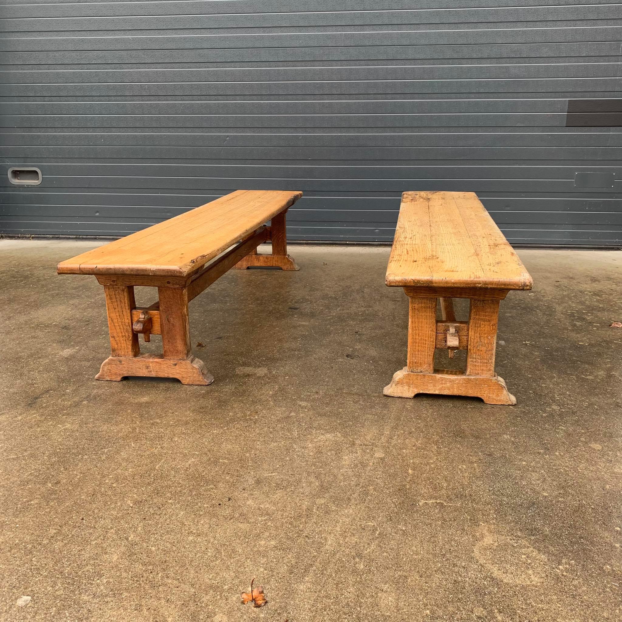 Pair of oak farm benches