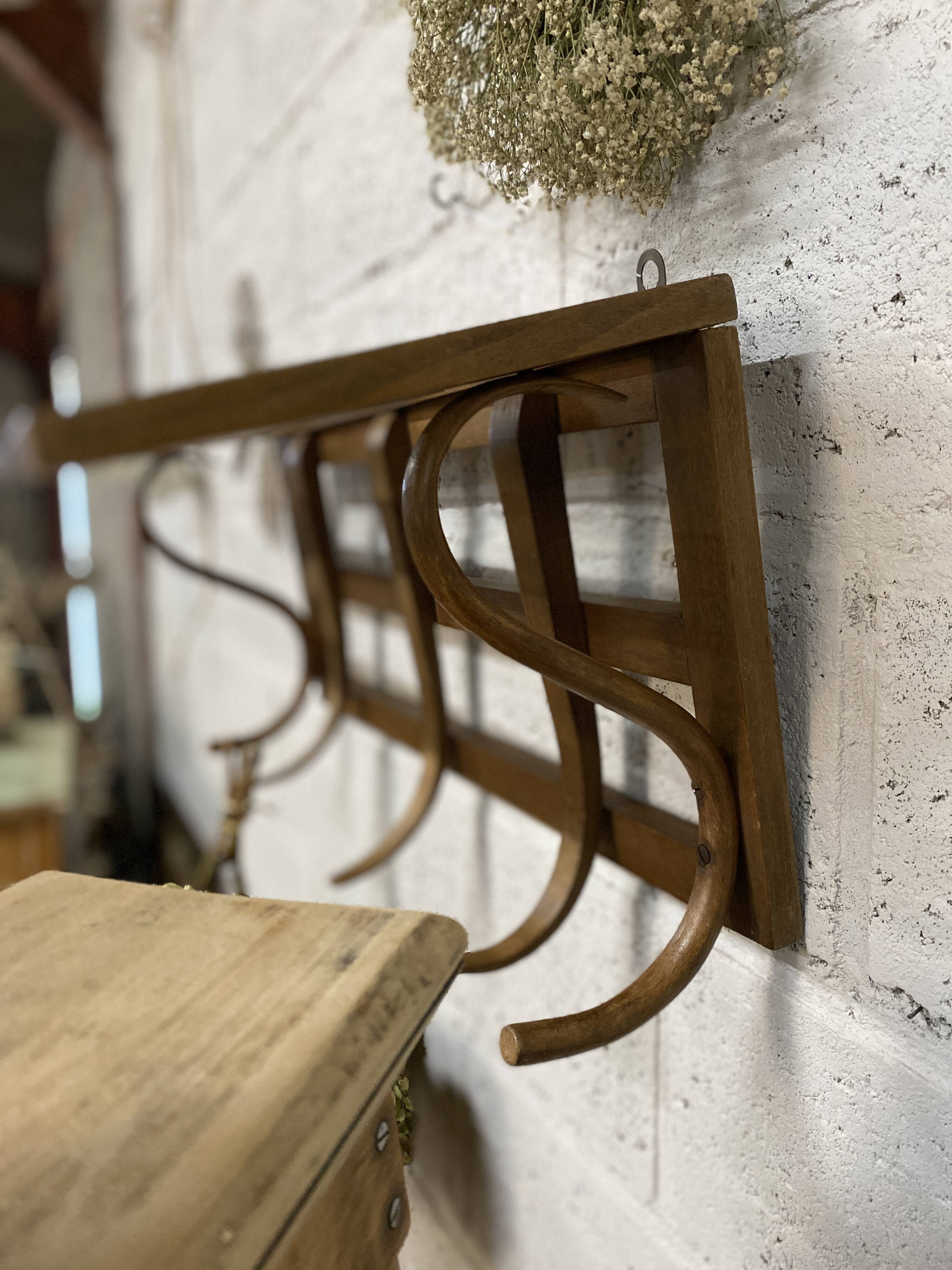 curved wooden coat rack/shelf