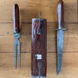 Indian carved wood knife and fork set