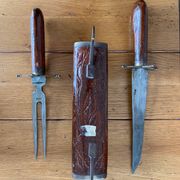 Indian carved wood knife and fork set