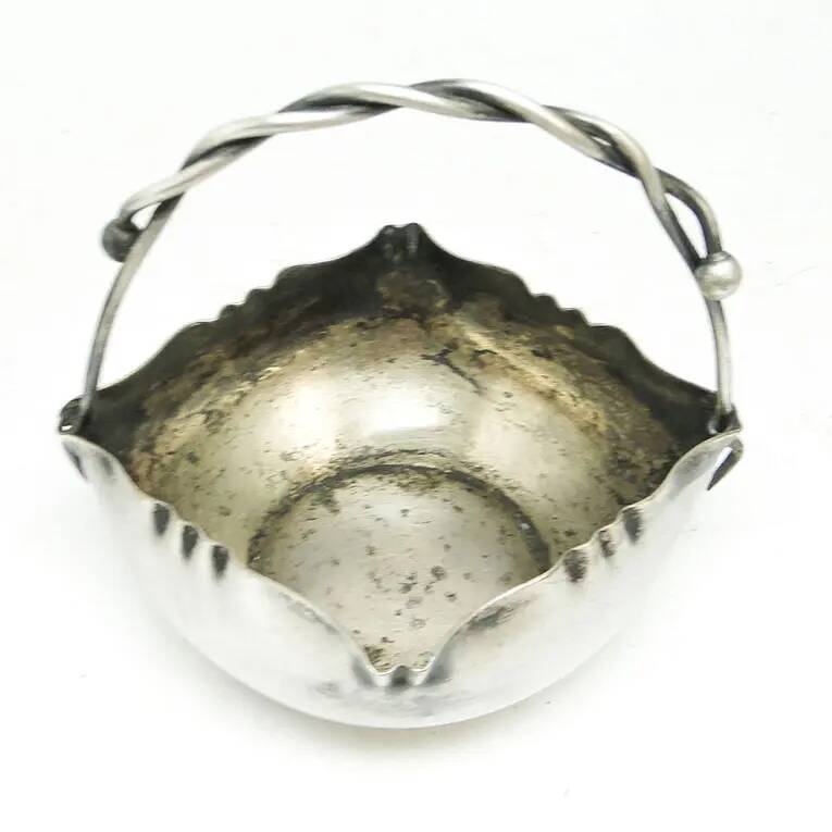 Basket sugar bowl, Art Nouveau, silver-plated brass, Poland, early 20th century