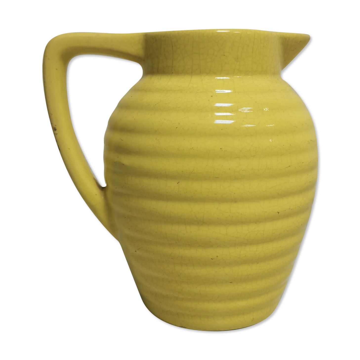 Yellow pitcher in slurry, faience onnaing frères