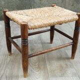 Vintage wooden and straw stool