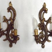 Pair Vintage French Bronze Double Wall Lights Acanthus Leaf & Flower Detail