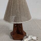 Vintage bedside lamp made of wood and wool