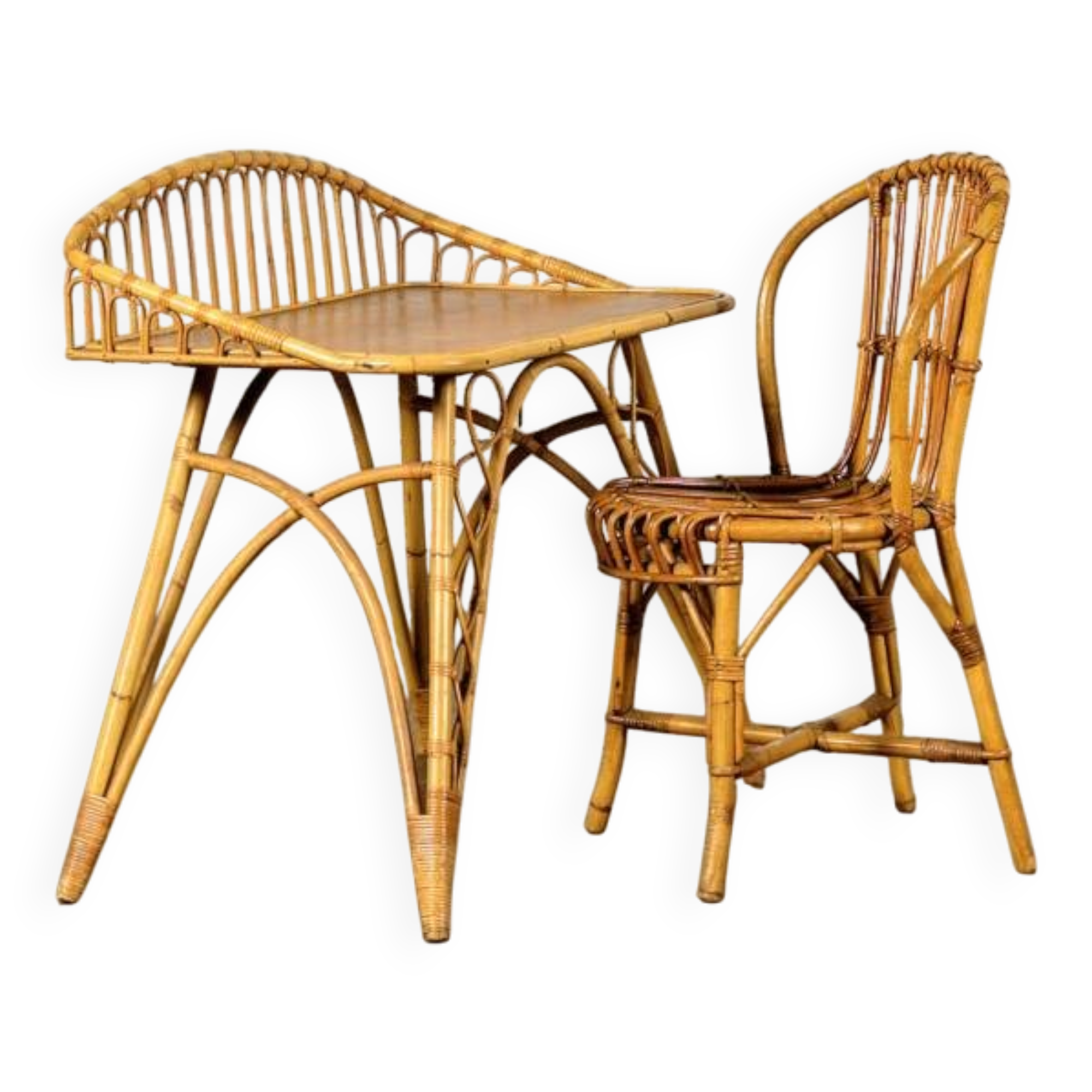 Bureau en rotin et sa chaise