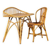 Bureau en rotin et sa chaise