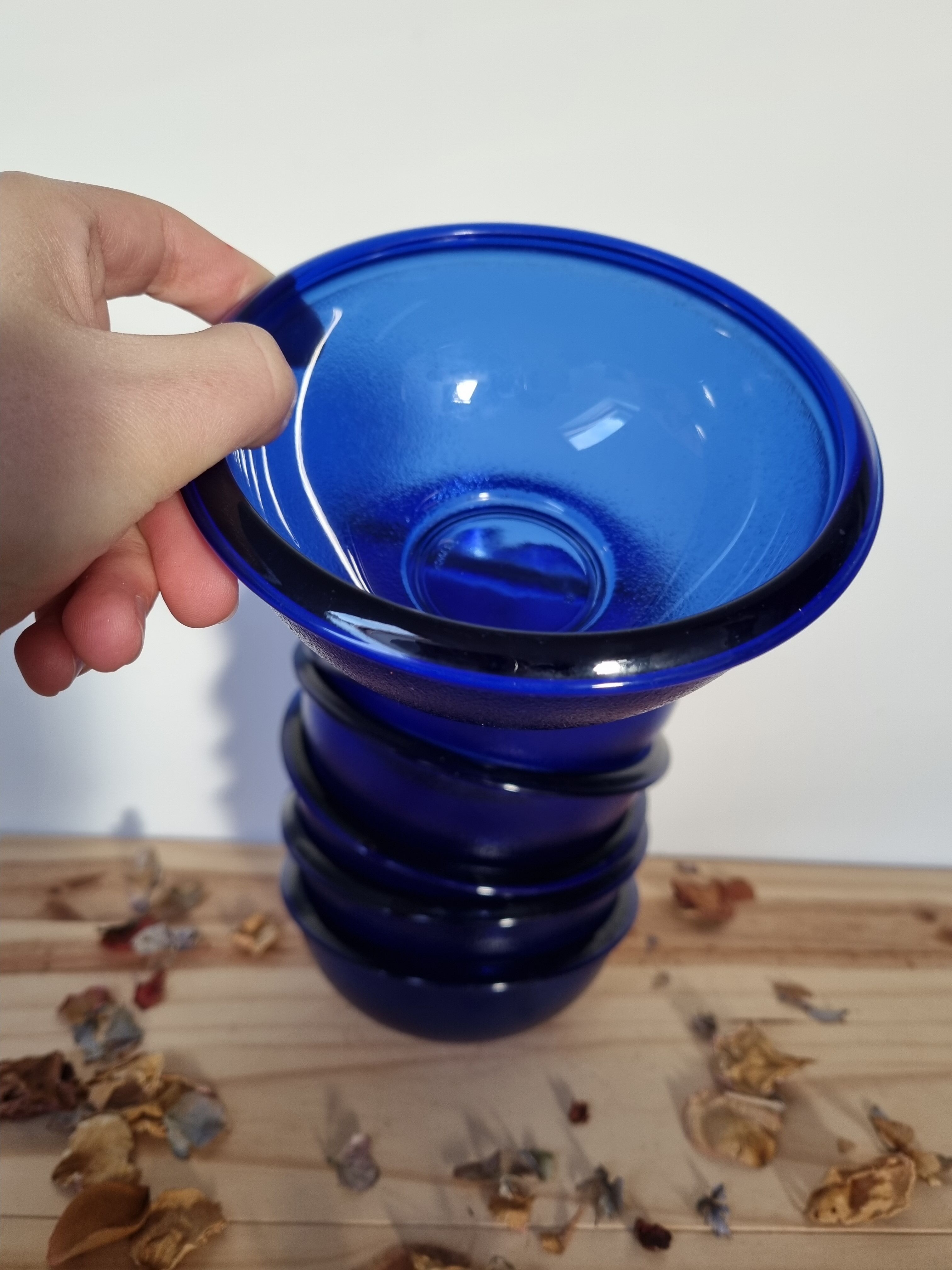 Set of eight ramekin bowls blue glass cups made in vintage France