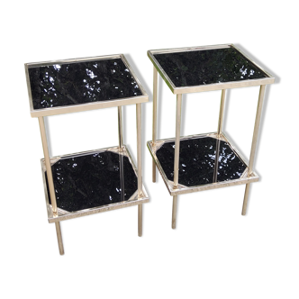 Pair of sofa tips from the 60s in gold metal and blackened glass