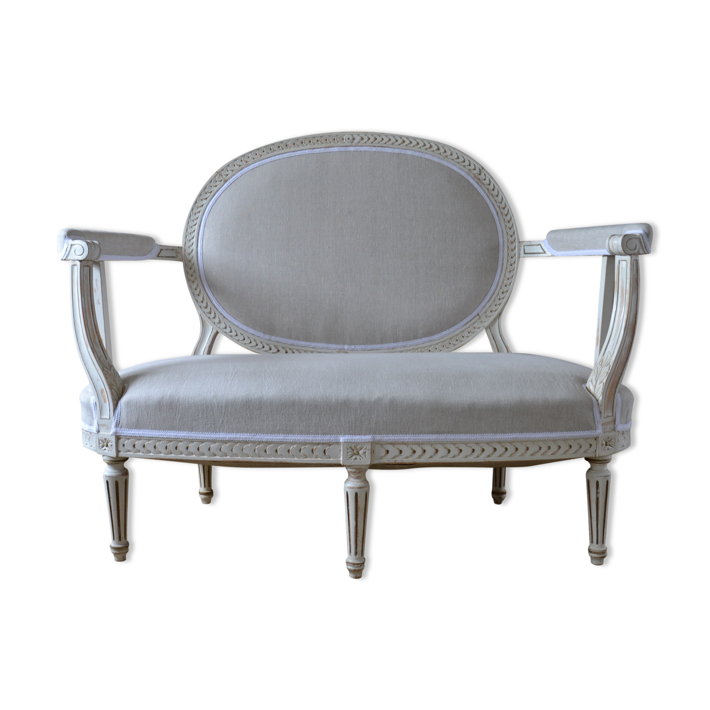 Swedish gustavian sofa white pastel and linen, 19th century