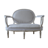 Swedish gustavian sofa white pastel and linen, 19th century