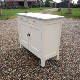 Old low Parisian sideboard in white wood