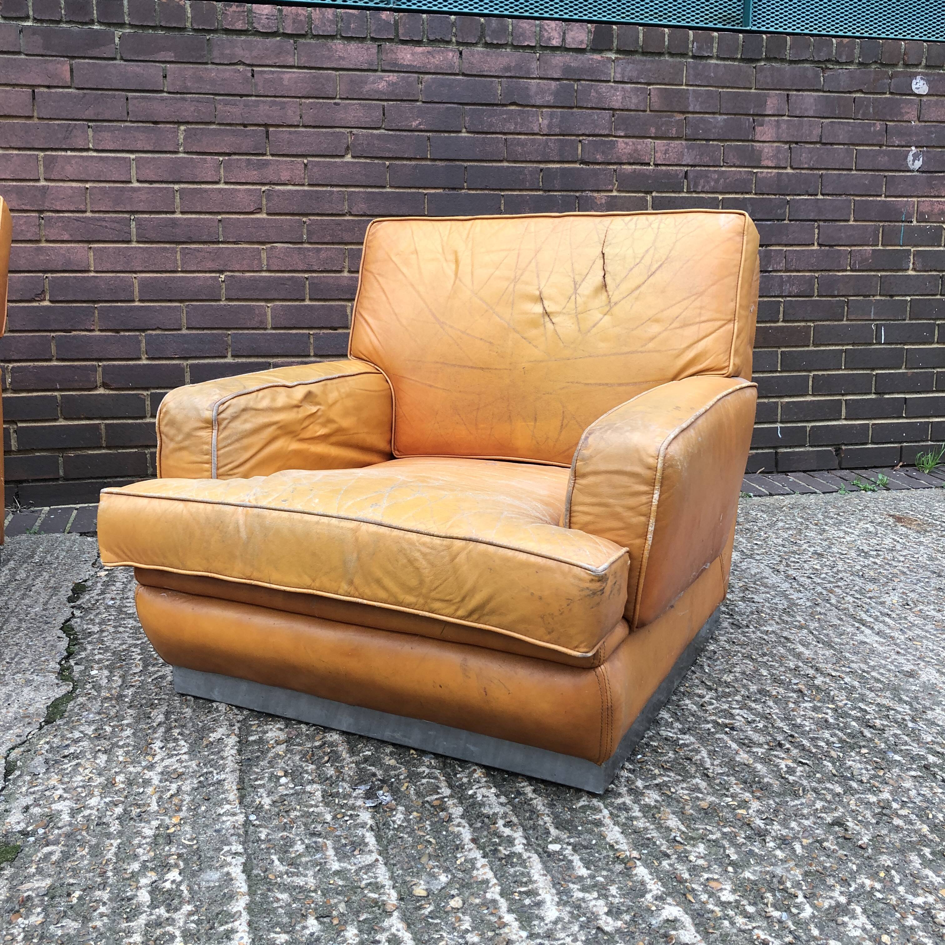 Jacques Charpentier Roche Bobois 1970s Leather Armchair DIY Vintage