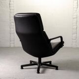 Artifort Dutch Design Black Leather Swivel Lounge Chair, F-Serie, 1960s