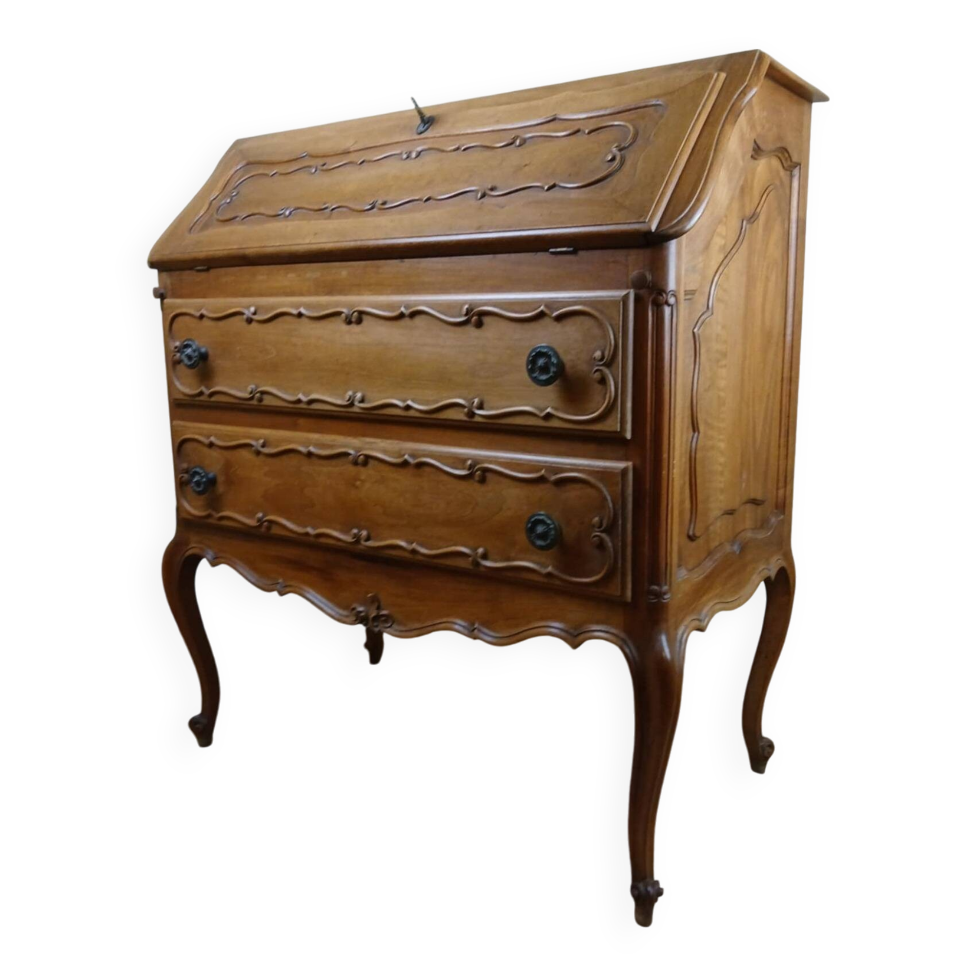 Louis XV Baroque scriban chest of drawers in solid wood, 20th century