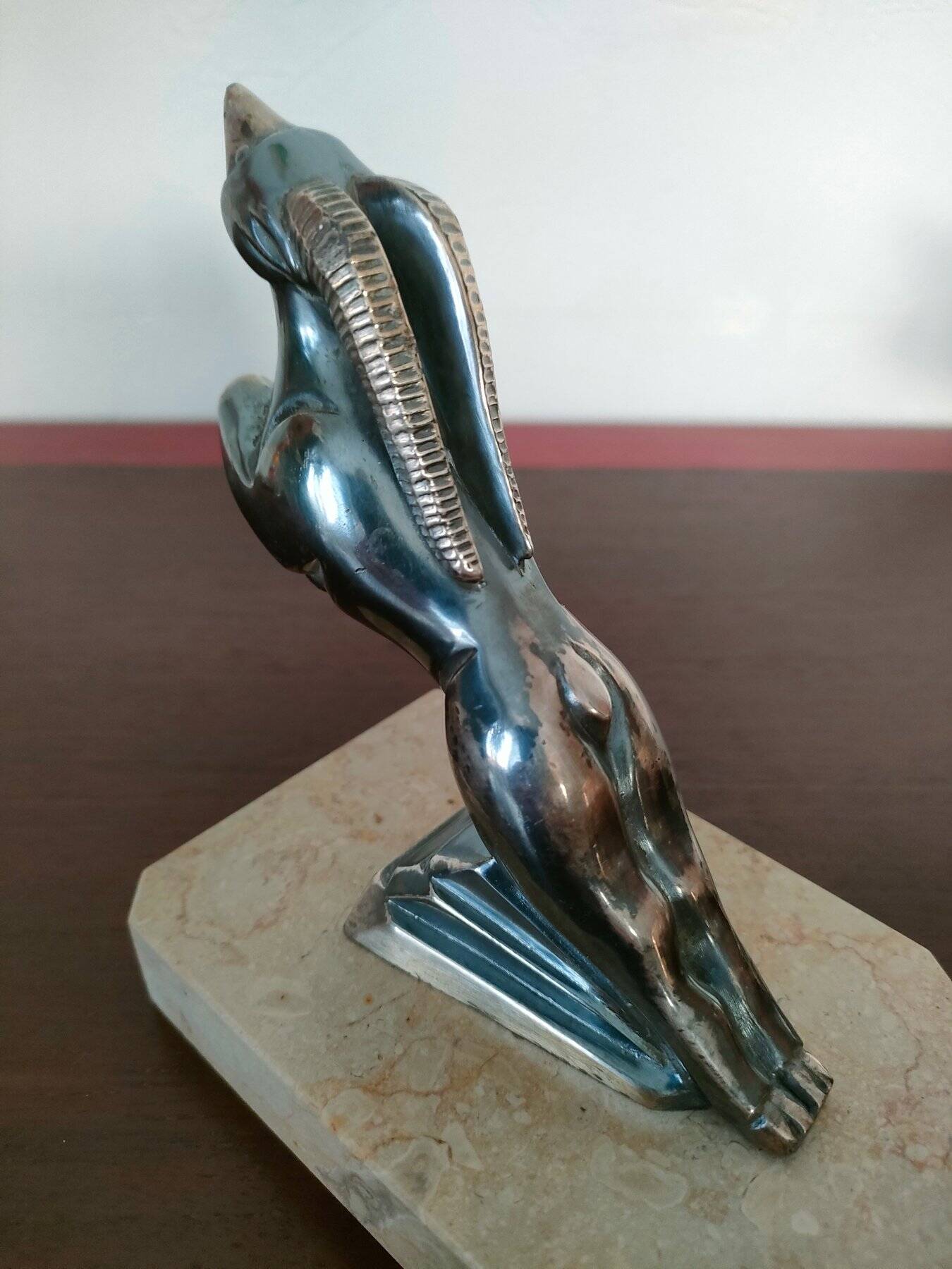 Pair of Gazelles bookends Hippolyte Moreau, signed - Spelter, marble