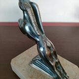 Pair of Gazelles bookends Hippolyte Moreau, signed - Spelter, marble