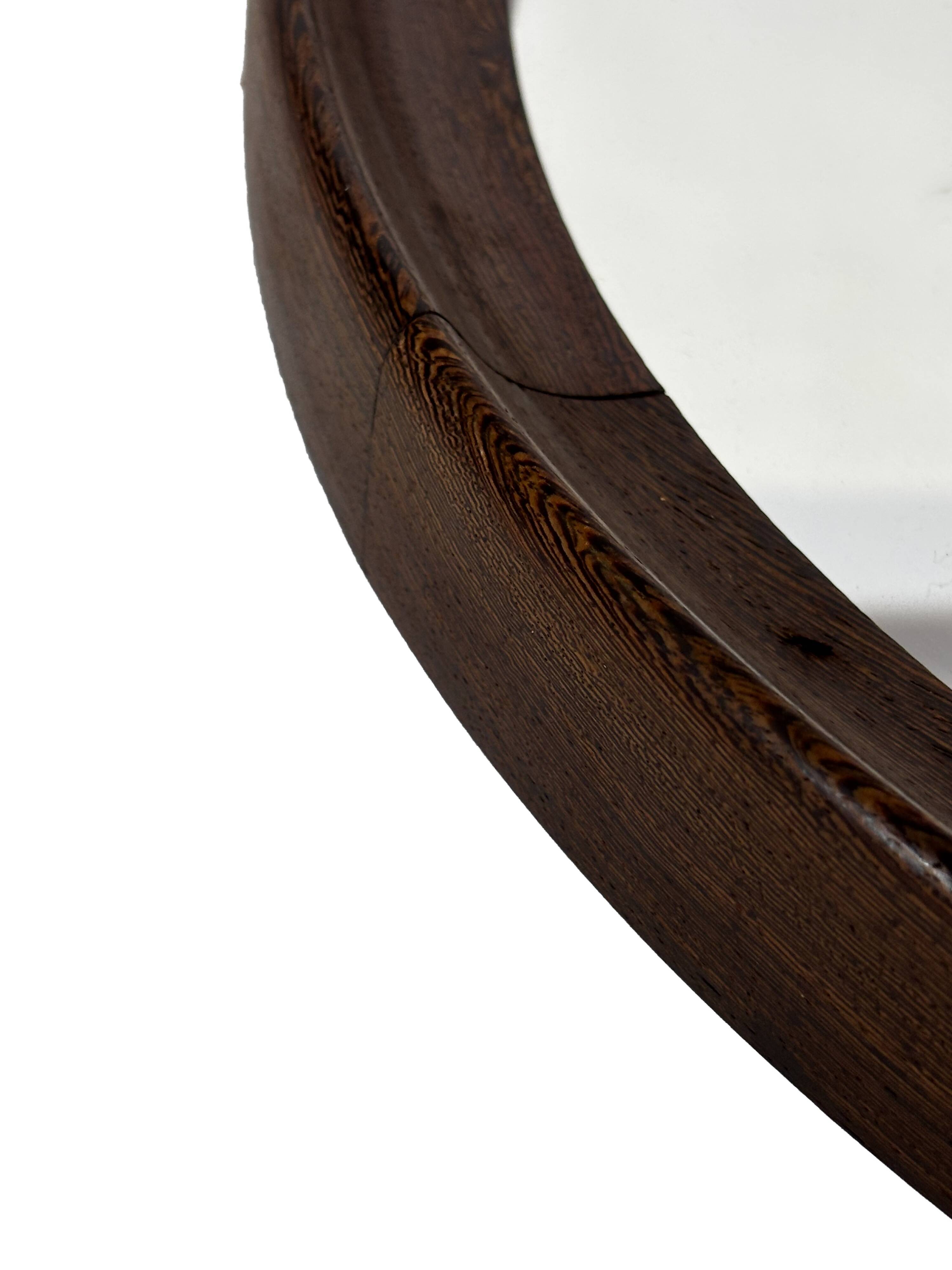 Miroir rond vintage scandinave en bois de wengé avec bracelet en cuir, design années 60