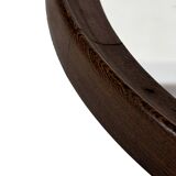 Miroir rond vintage scandinave en bois de wengé avec bracelet en cuir, design années 60