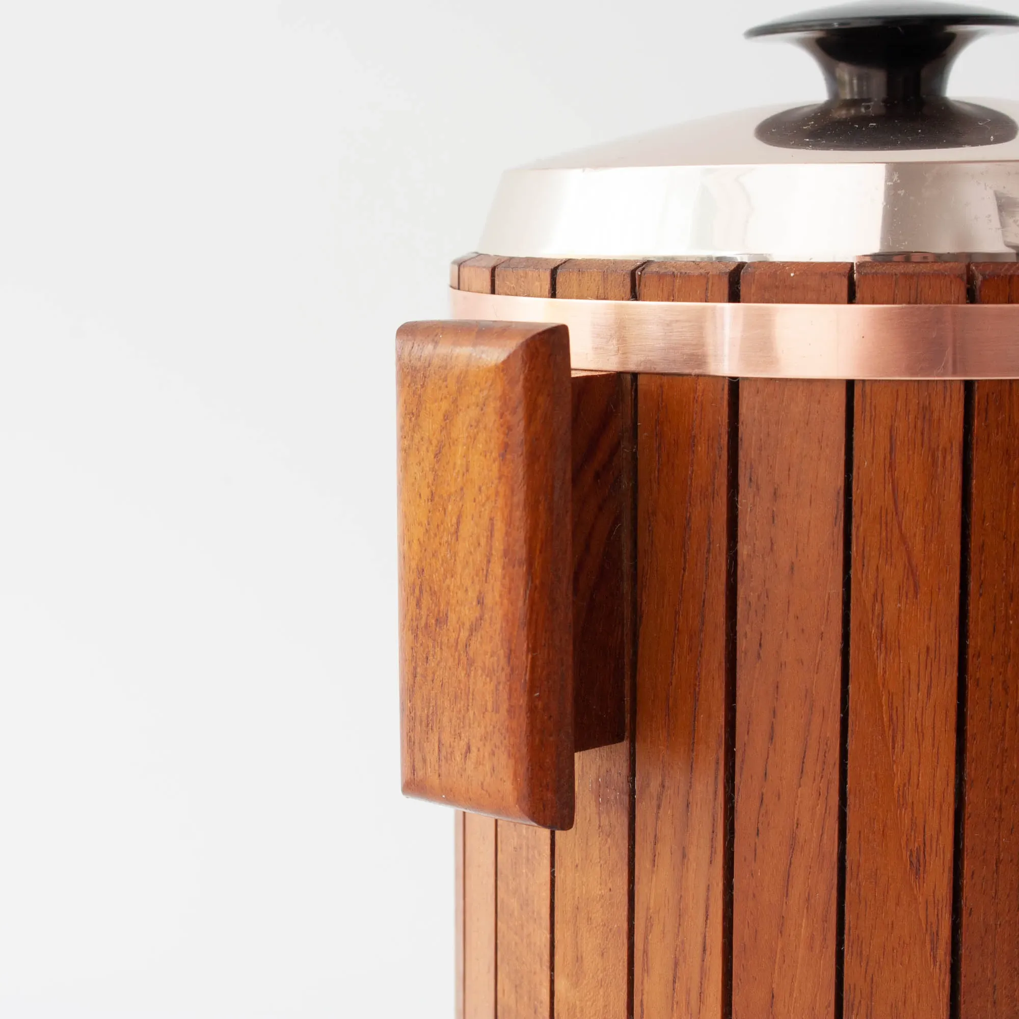 Vintage Danish Wood Ice Bucket with Copper Details, 1960's