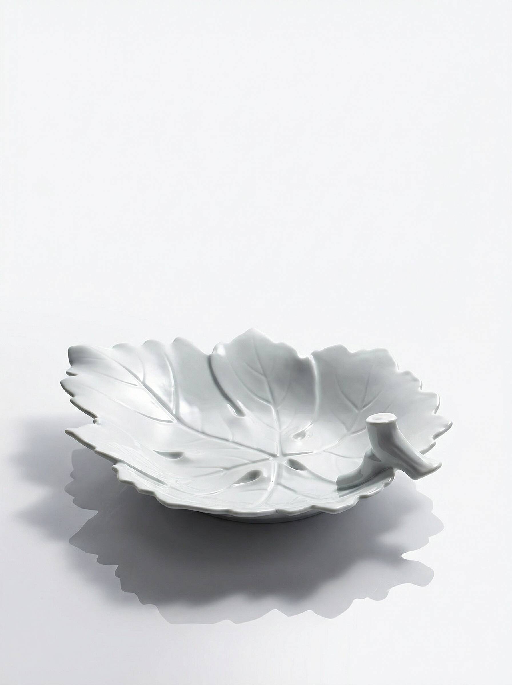 Celadon porcelain vine leaf dish by L. Michelaud, Limoges, 1930-50.
