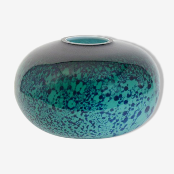 Wallano glass vase lined, speckled green, blue, turquoise.