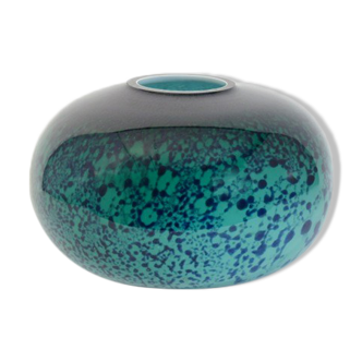 Wallano glass vase lined, speckled green, blue, turquoise.