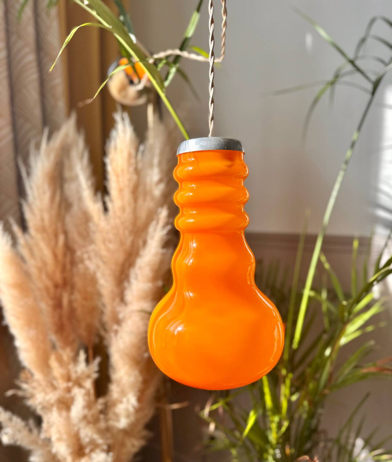 Vintage seventies orange opaline pendant light