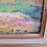 Les arbres sur la berge - huile sur panneau post-impressionniste