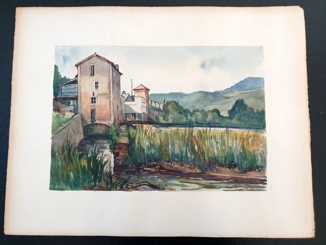 Aquarelle sur papier "Paysage de campagne" Signée en bas à droite, André Duculty (1912-1990)