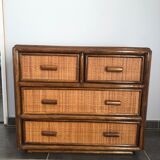 Chest of drawers in bamboo and vintage rattan