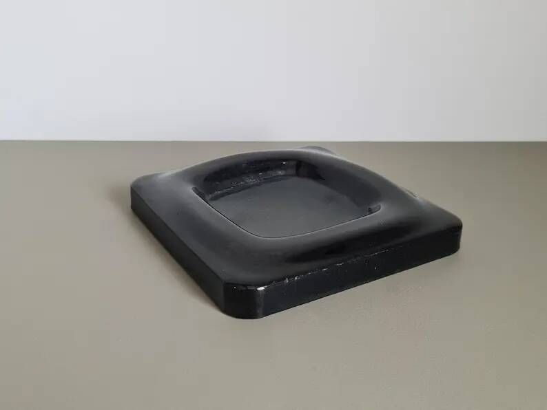 Smoked glass ashtray from the 70s - Square MCM catchall
