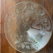 Antique bowl or salad bowl in engraved crystal, floral motif, signed "Delvaux P"