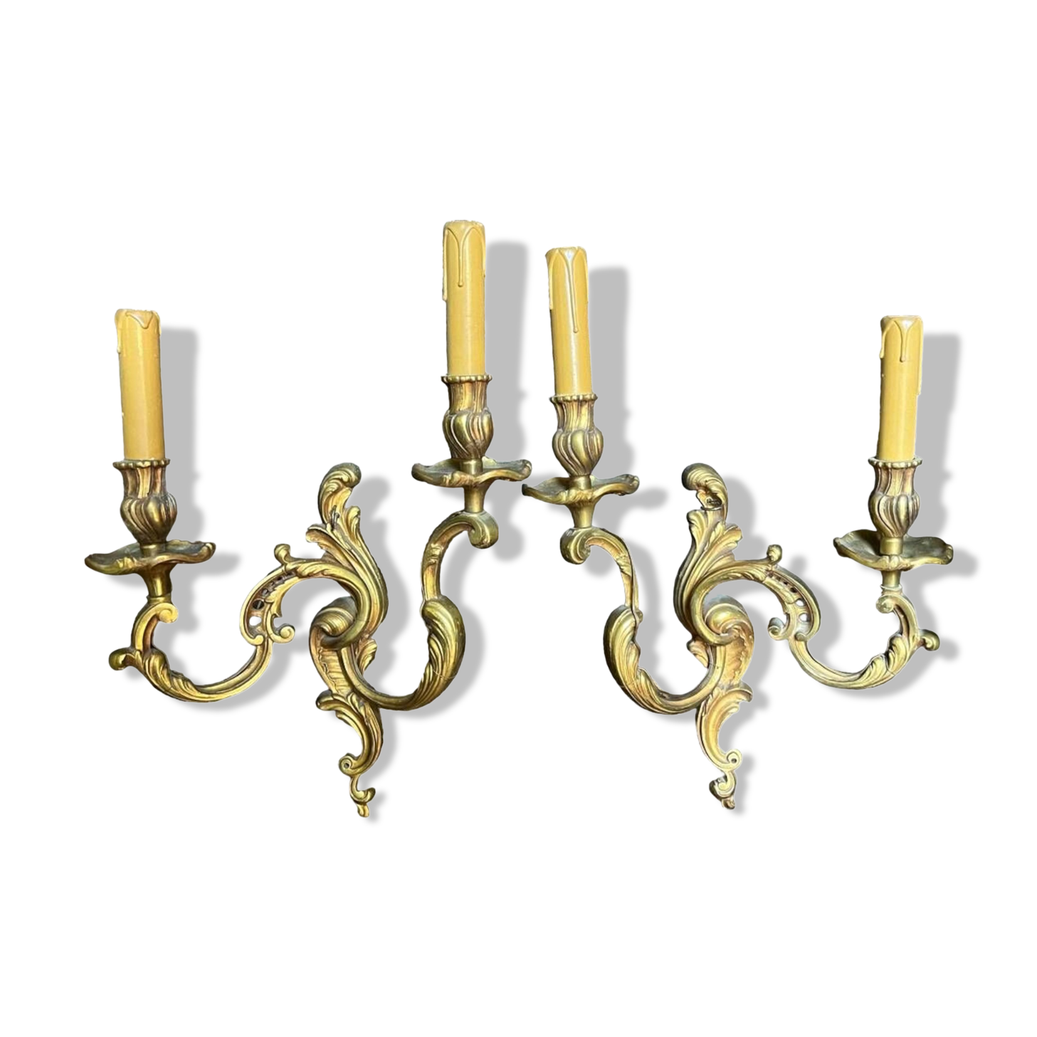 Pair of vintage gilded bronze wall lights