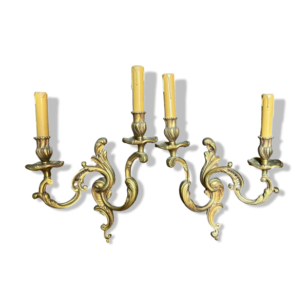 Paire d’appliques murales bronze  doré  vintage — Beyit