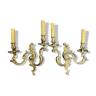 Pair of vintage gilded bronze wall lights